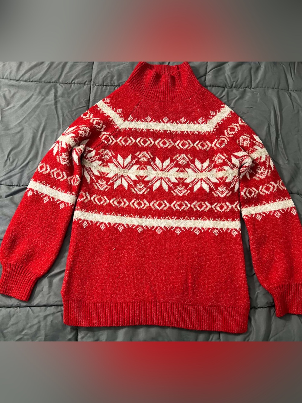 Pink Rose Red & White Fair Isle Turtleneck Sweater